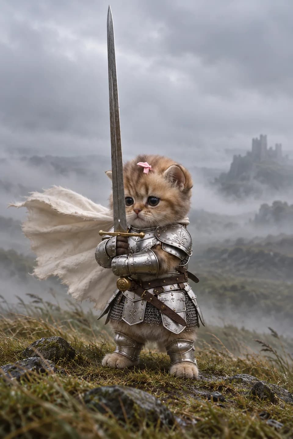 Storm Knight: original AI-made knight cat sample